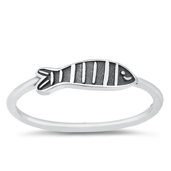 All in Stock Sterling Silver Black Designer Fish Ring Size 8