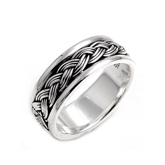 All in Stock Sterling Silver Braided Spinner Ring Size 8