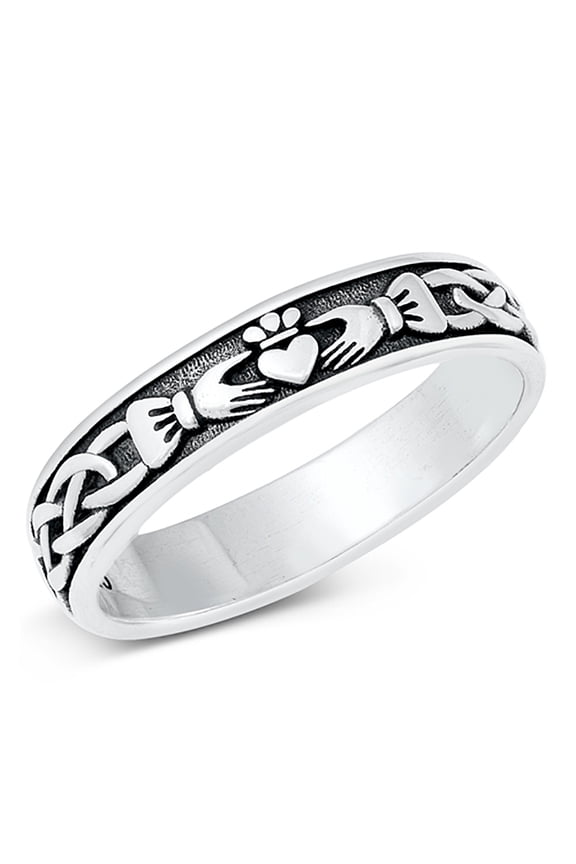Sterling Silver Celtic Claddagh Band Ring Size 5