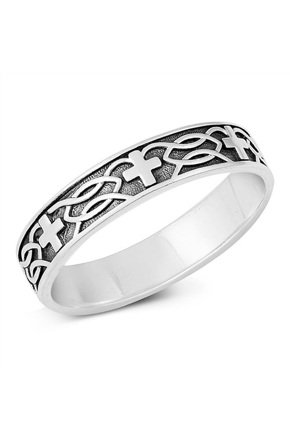 Sterling Silver Celtic Cross Band Ring Size 10