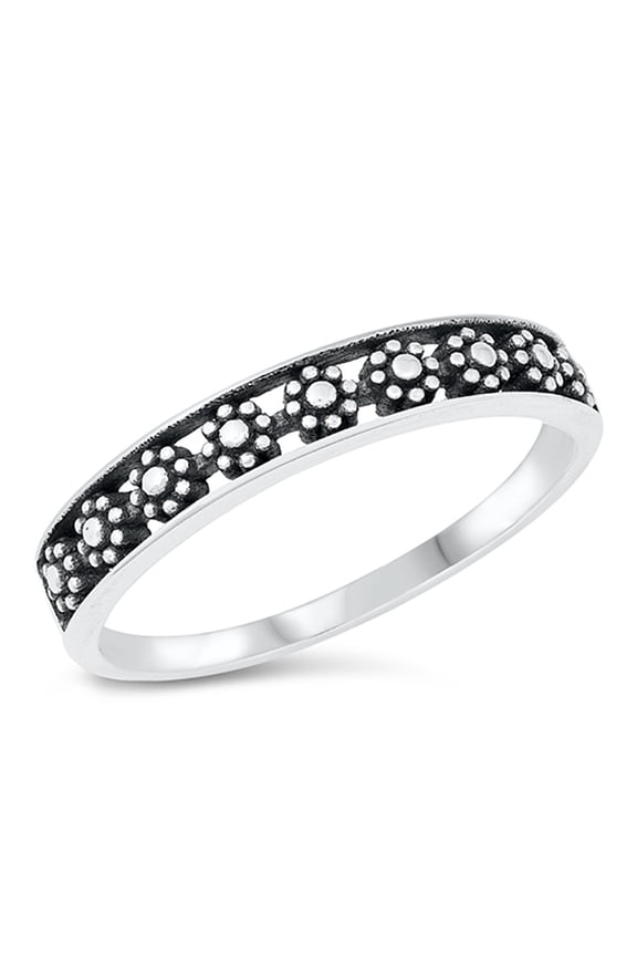 Sterling Silver Channel Little Flowers Ring Size 7