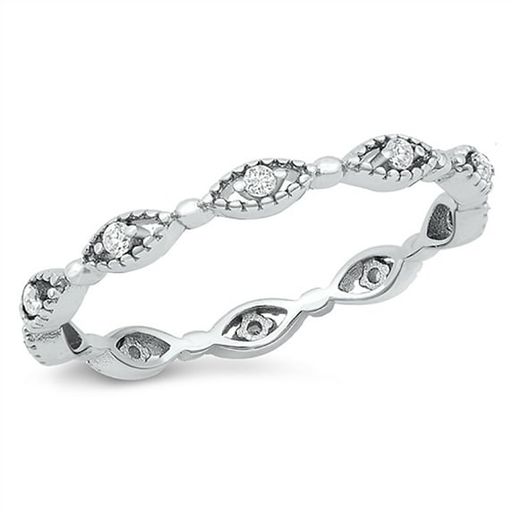 All in Stock Sterling Silver Clear Cubic Zirconia Beaded Stackable Band Ring Size 9