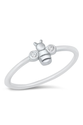 Sterling Silver Clear Cubic Zirconia Bumblebee Ring Size 6