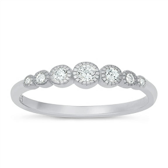 All in Stock Sterling Silver Clear Cubic Zirconia Graduated Flower Design Ring Size 11