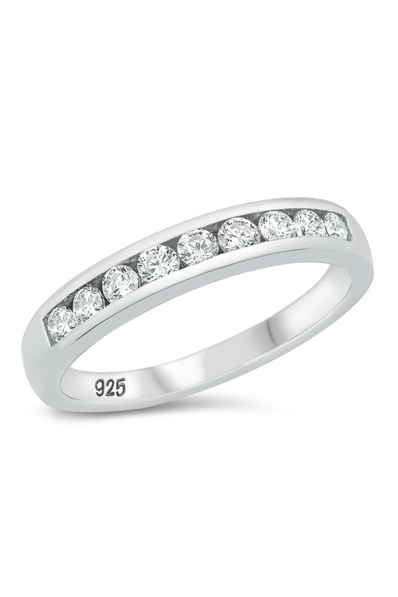 Sterling Silver Clear Cubic Zirconia Half Way Eternity Band Ring Size 5