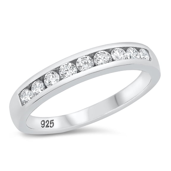 All in Stock Sterling Silver Clear Cubic Zirconia Half Way Eternity Band Ring Size 7