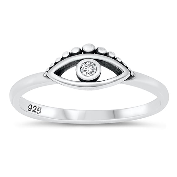All in Stock Sterling Silver Clear Cubic Zirconia Protection from Evil Eye Ring Size 10