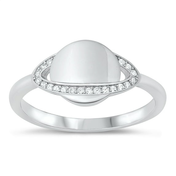 All in Stock Sterling Silver Clear Cubic Zirconia Saturn Planet Ring Size 6