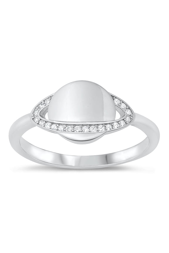 Sterling Silver Clear Cubic Zirconia Saturn Planet Ring Size 8