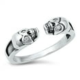 thumbnail image 1 of All in Stock Sterling Silver Clear Cubic Zirconia Twin Skull Ring Size 10, 1 of 3