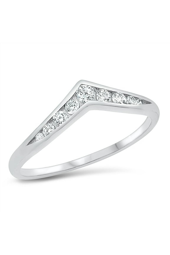 Sterling Silver Clear Cubic Zirconia V Shape Band Ring Size 4