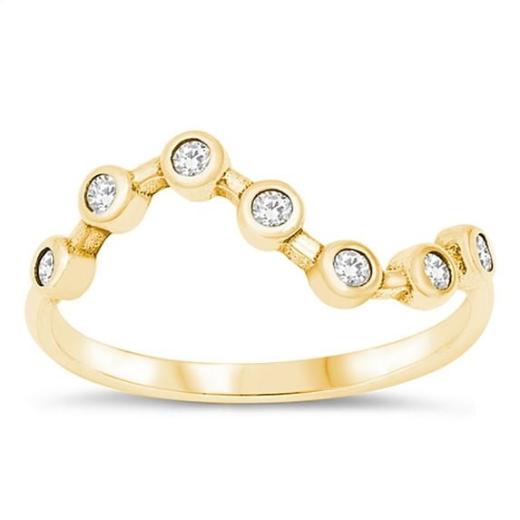 All in Stock Sterling Silver Clear Cubic Zirconia Wavy Line Gold-Tone Ring Size 8