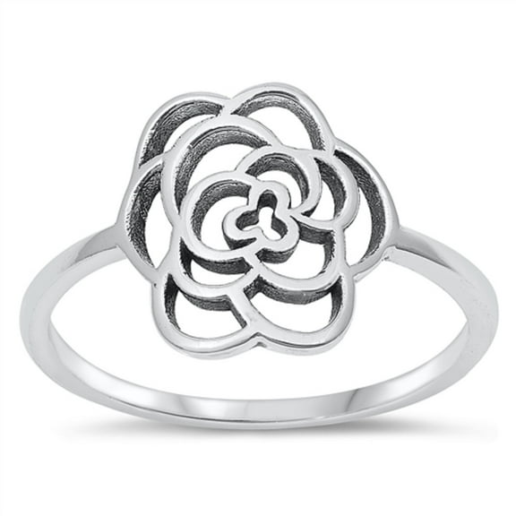 All in Stock Sterling Silver Crafted Rose Flower Ring Size 10