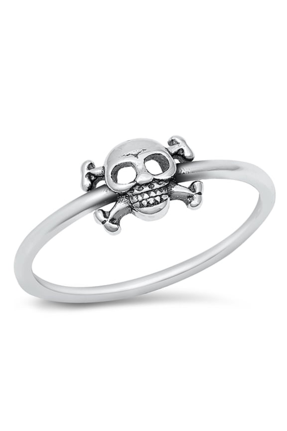 Sterling Silver Crossbones Skull Ring Size 8