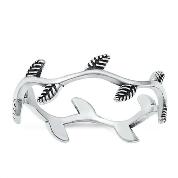All in Stock Sterling Silver Crown Leaves Vine Ring Size 9