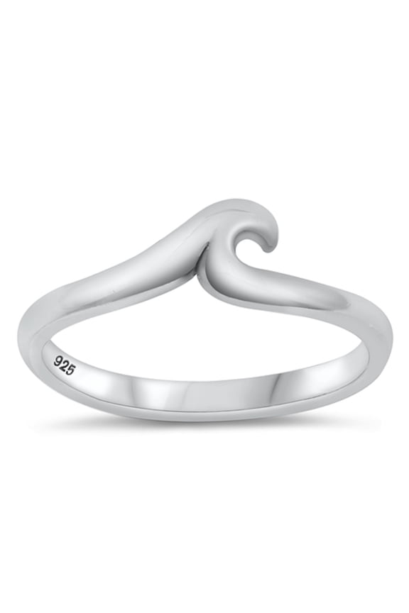 Sterling Silver Curve Wave Fashion Ring Size 4
