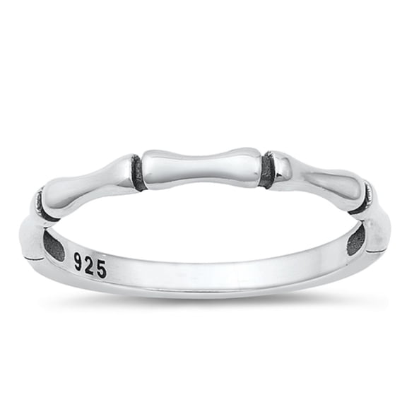 All in Stock Sterling Silver Curved Bamboo Ring Size 6