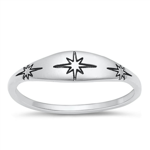 All in Stock Sterling Silver Decorated Three North Stars Ring Size 4