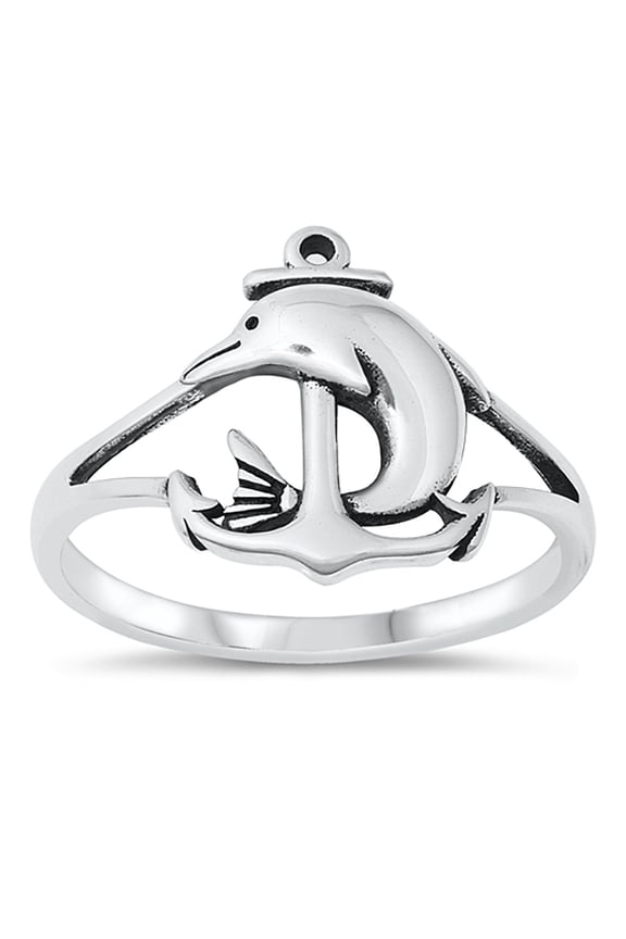 Sterling Silver Dolphin Anchor Ring Size 10