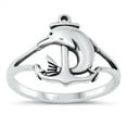 thumbnail image 1 of All in Stock Sterling Silver Dolphin Anchor Ring Size 7, 1 of 3