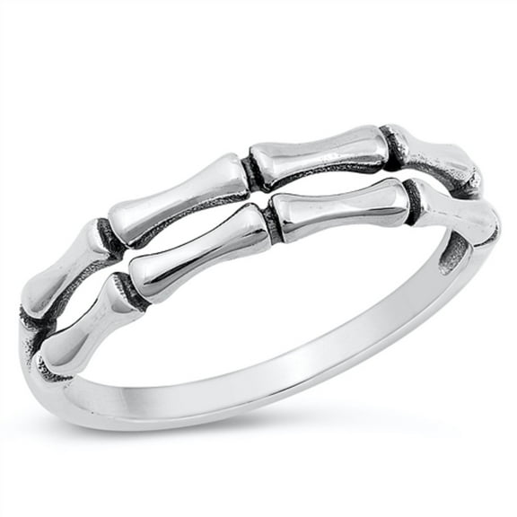 All in Stock Sterling Silver Double Bamboo Band Ring Size 5