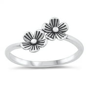 All in Stock Sterling Silver Double Flower Ring Size 6