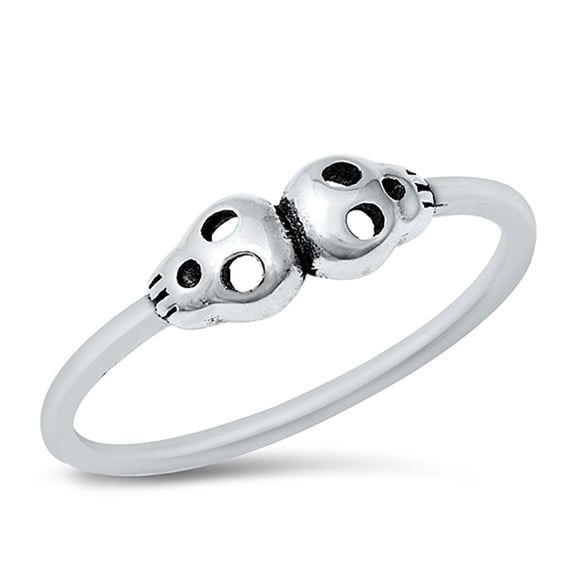 All in Stock Sterling Silver Double Skulls Ring Size 12