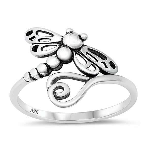 All in Stock Sterling Silver Dragonfly Heart Ring Size 10