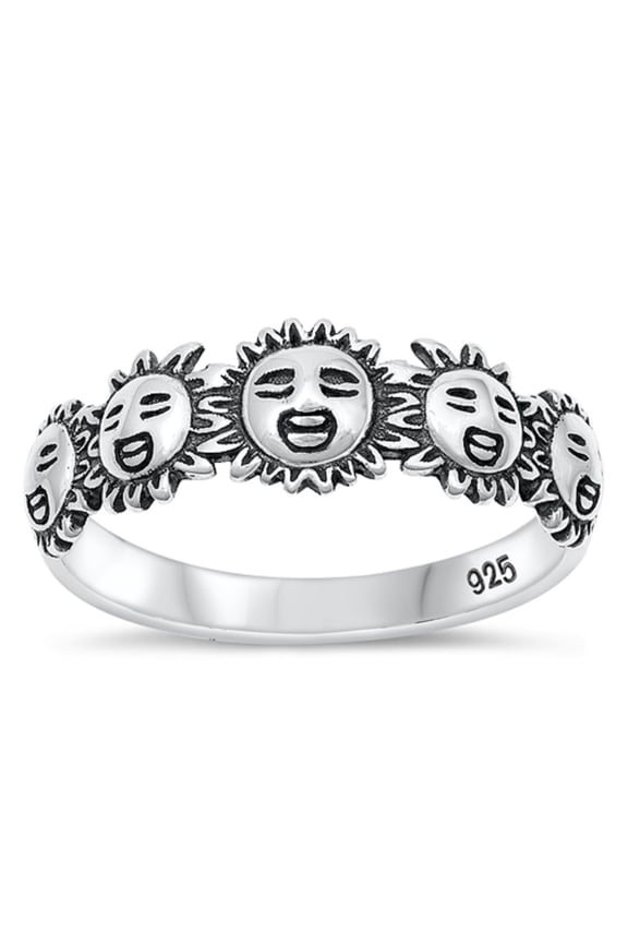 Sterling Silver Face of Sleeping Sun Ring Size 6