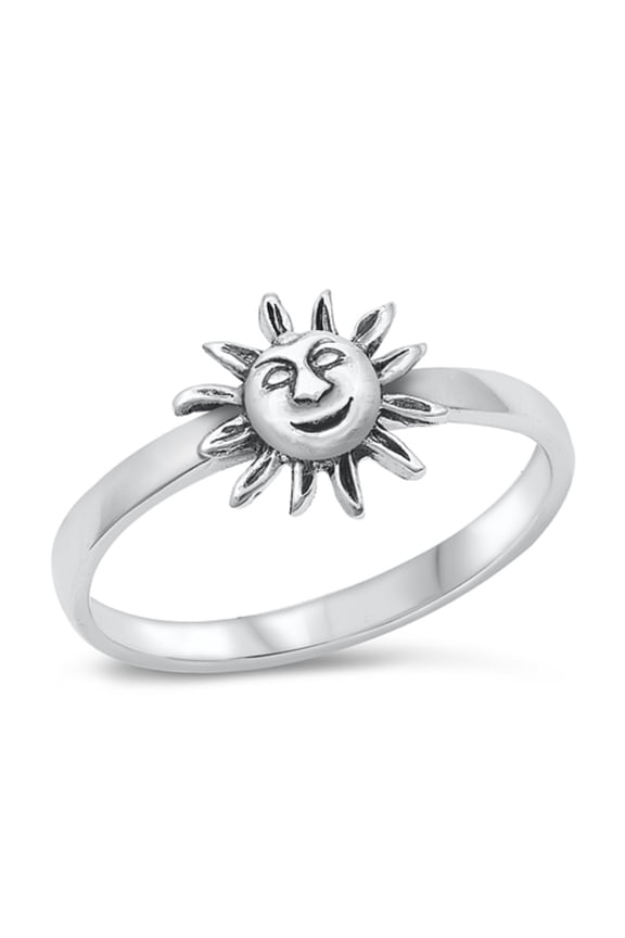 Sterling Silver Fashion Happy Sun Face Ring Size 8