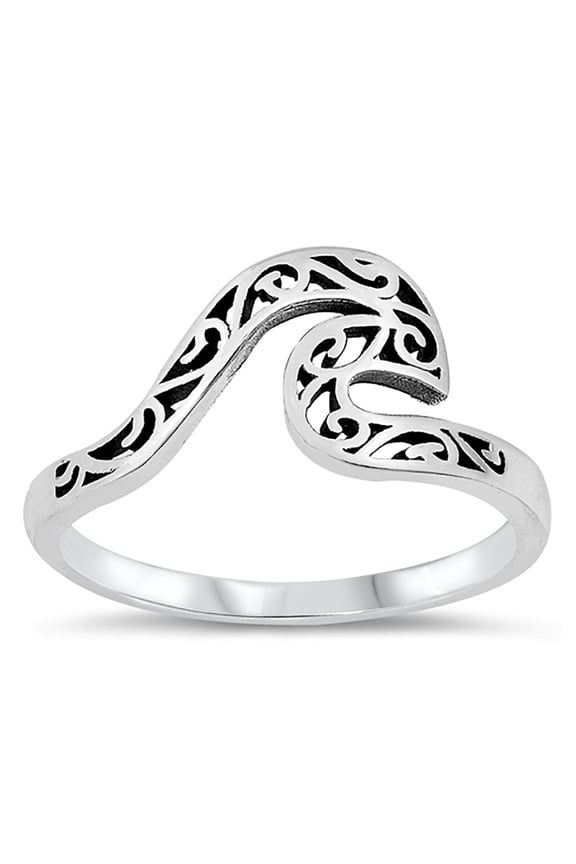 Sterling Silver Filigree Wave Ring Size 4