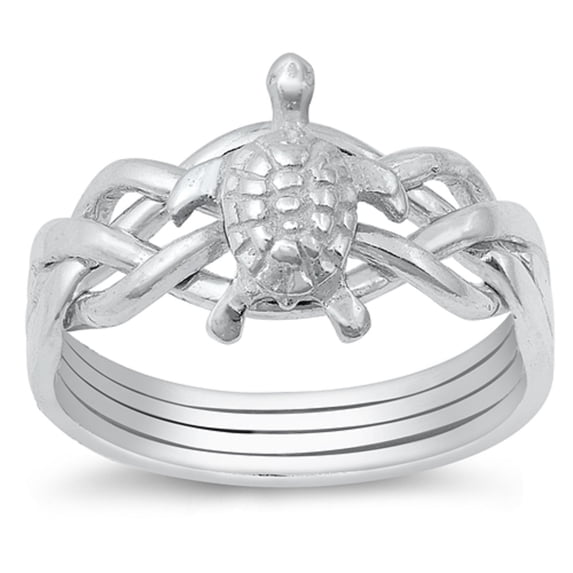 All in Stock Sterling Silver Flat back Sea Turtle Puzzle Ring Size 12