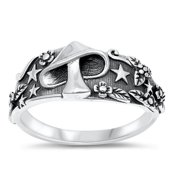 All in Stock Sterling Silver Floral Design Mushroom Ring Size 5