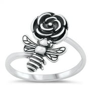 All in Stock Sterling Silver Flower Bee Ring Size 9