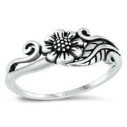 All in Stock Sterling Silver Flower Leaf Ring size 4