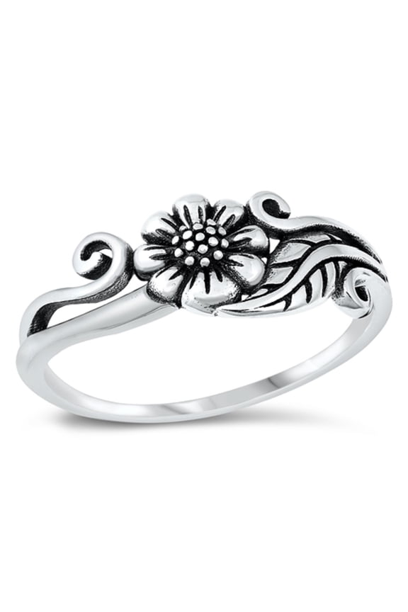 Sterling Silver Flower Leaf Ring size 9