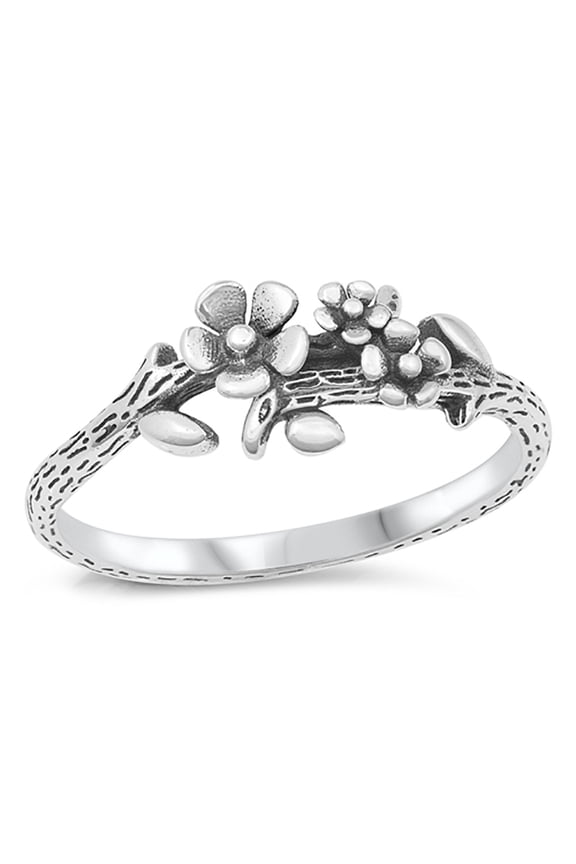 Sterling Silver Flower Vine Ring Size 4