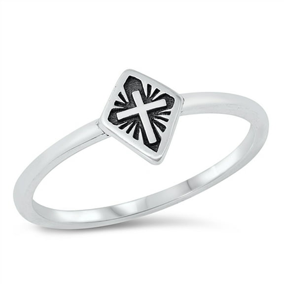 All in Stock Sterling Silver Glowing Cross Ring Size 5