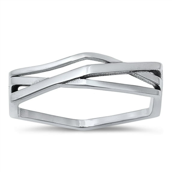 All in Stock Sterling Silver Hexagon Band Ring Size 9