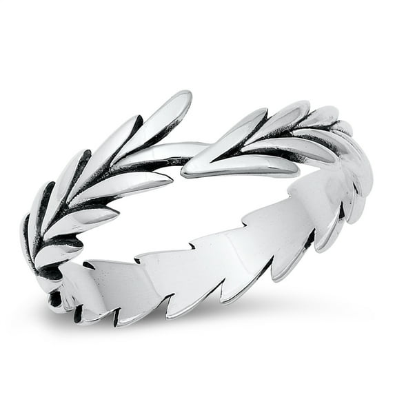All in Stock Sterling Silver Leaves Band Ring Size 7
