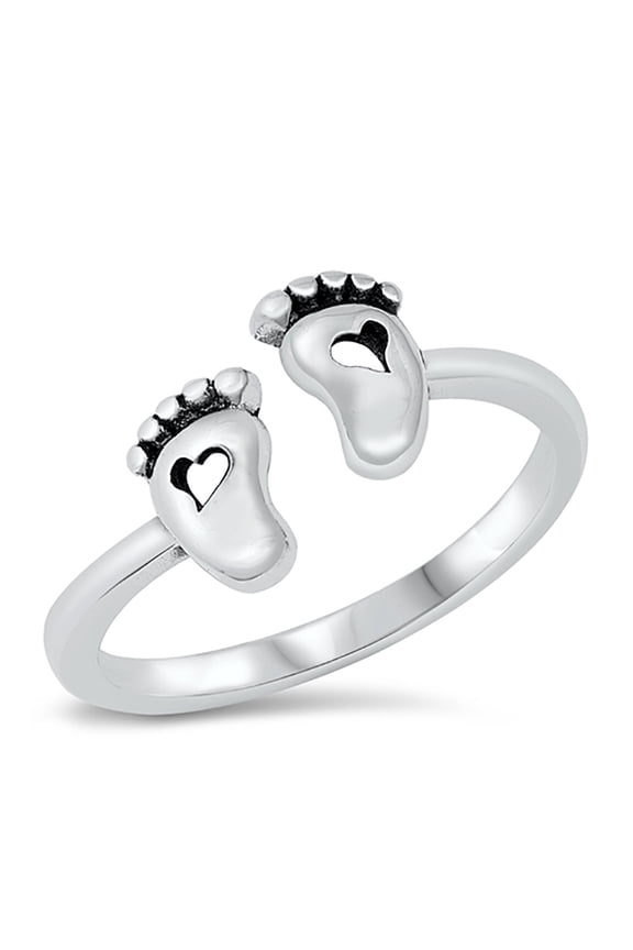 Sterling Silver Little Feet Heart Ring Size 5