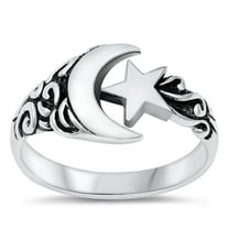 All in Stock Sterling Silver Moon And Star Ring Size 9
