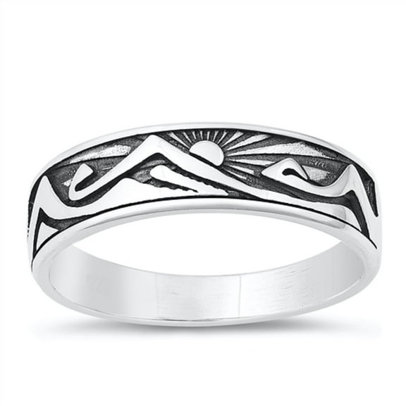 All in Stock Sterling Silver Mountain And Sun Ring Size 10