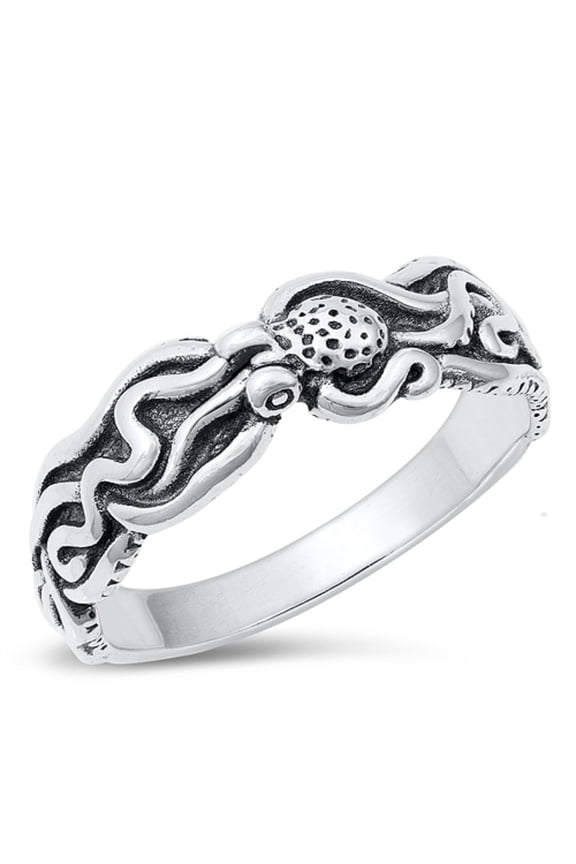 Sterling Silver Octopus Tentacles Ring Size 8