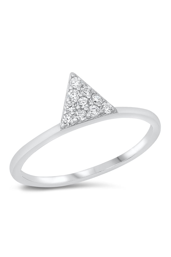 Sterling Silver Pave Clear Cubic Zirconia Triangle Ring Size 9