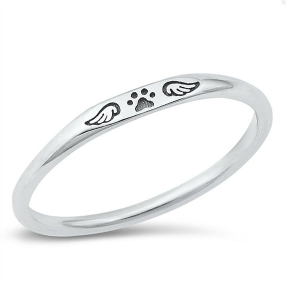All in Stock Sterling Silver Paw Print and Wings Ring Size 6