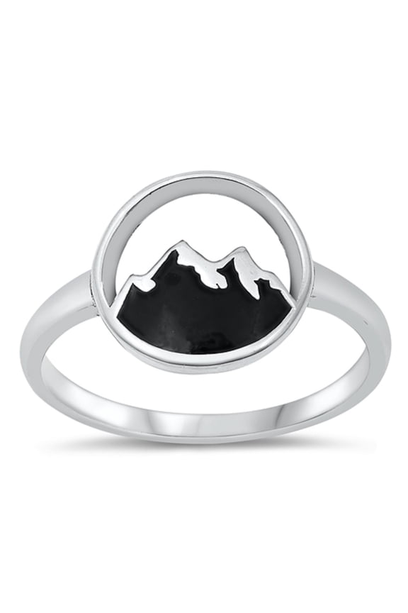 Sterling Silver Round Black and White Mountain Ring Size 4
