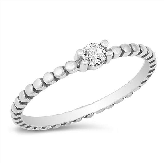 All in Stock Sterling Silver Round Cubic Zirconia Beaded Ring Size 9