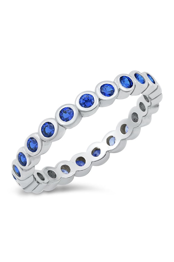 Sterling Silver Round Simulated Sapphire Cubic Zirconia Eternity Band Ring Size 4