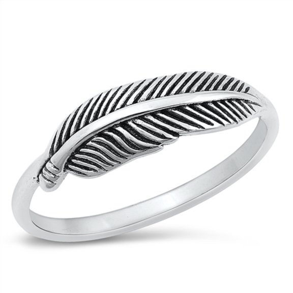All in Stock Sterling Silver Sideways Feather Ring Size 6